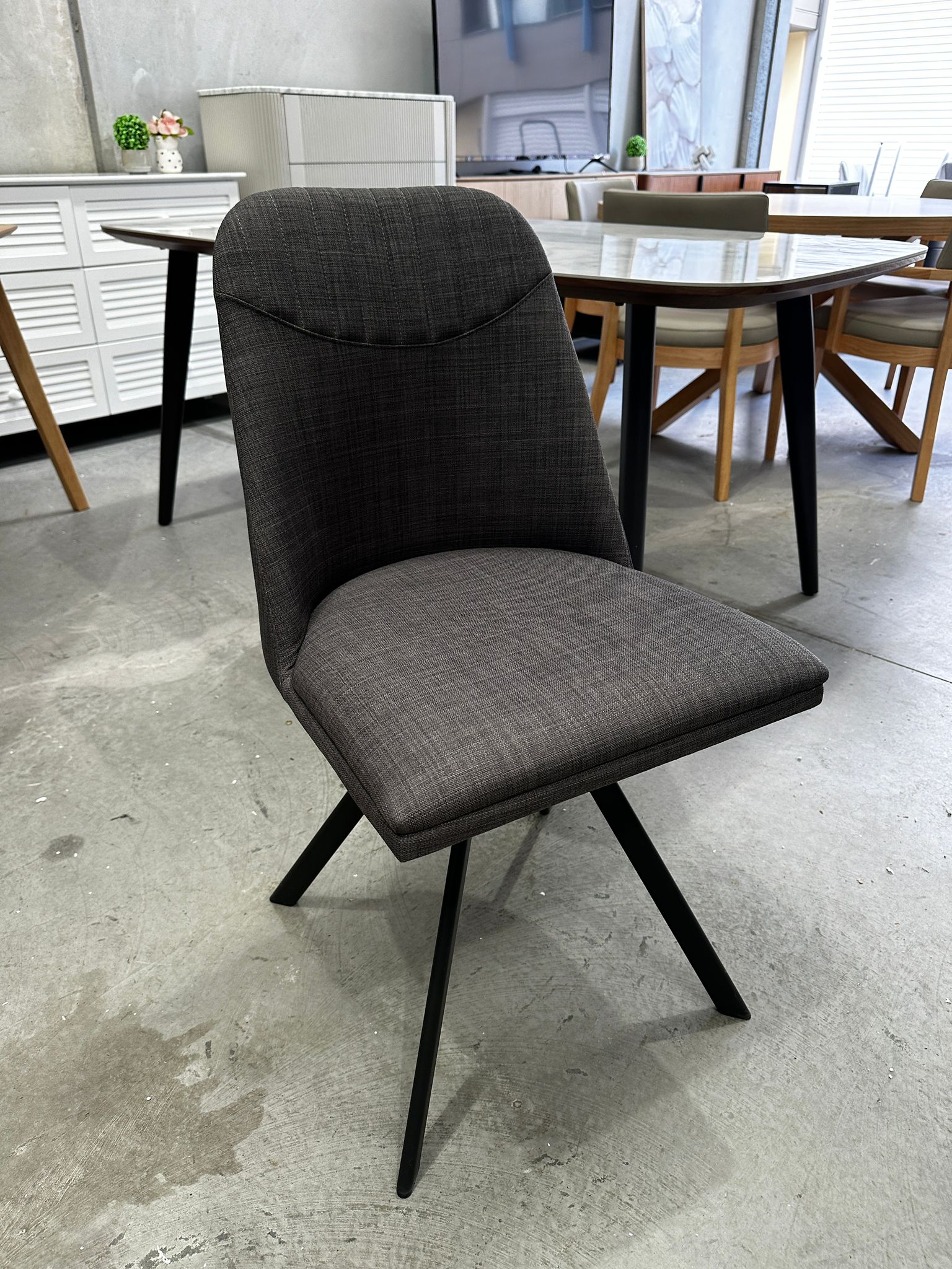 ASSA Charcoal Grey Fabric Swivel Dining Chairs