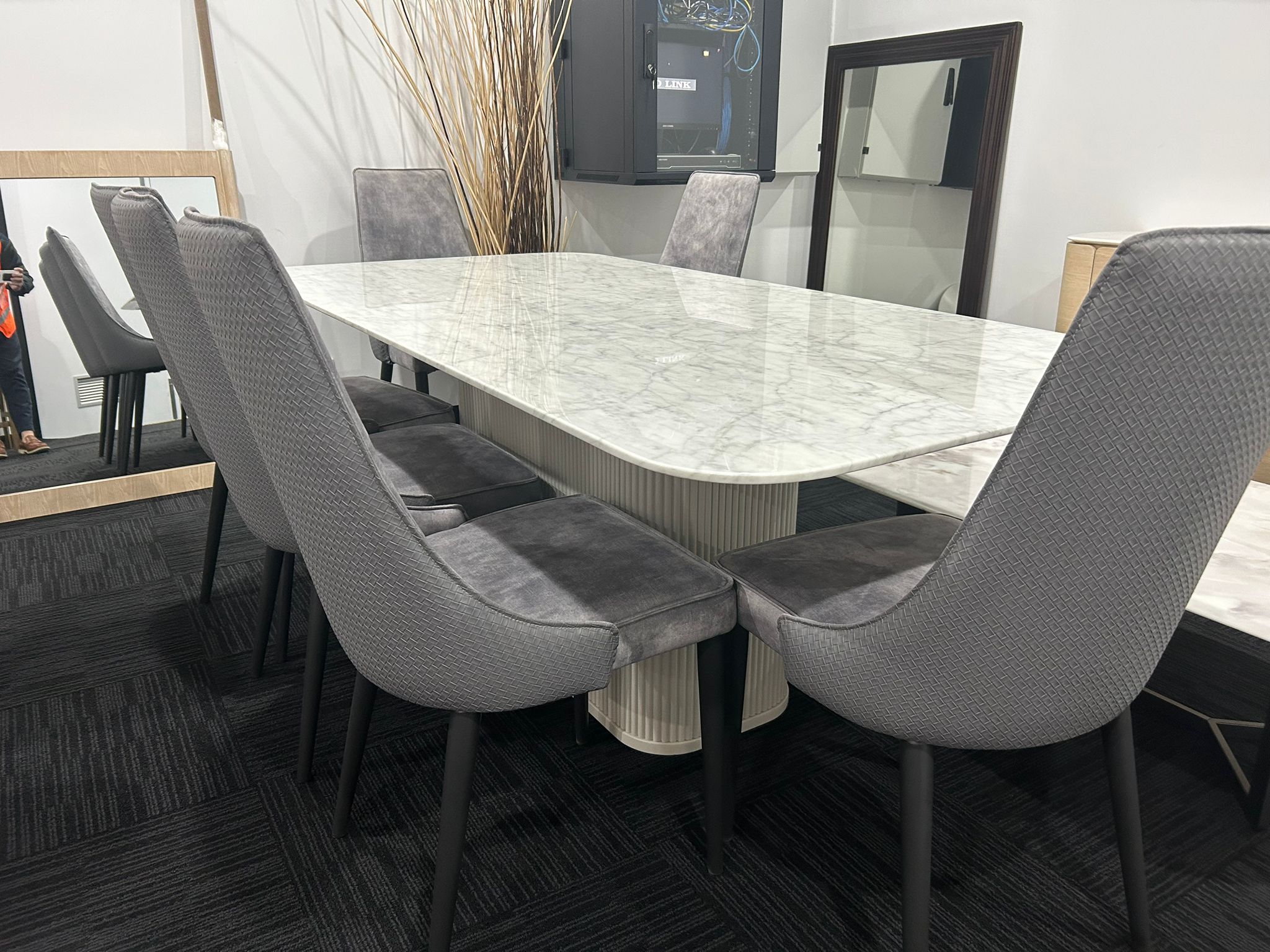 Large Modern Marbled Dining Table with Rounded Corners