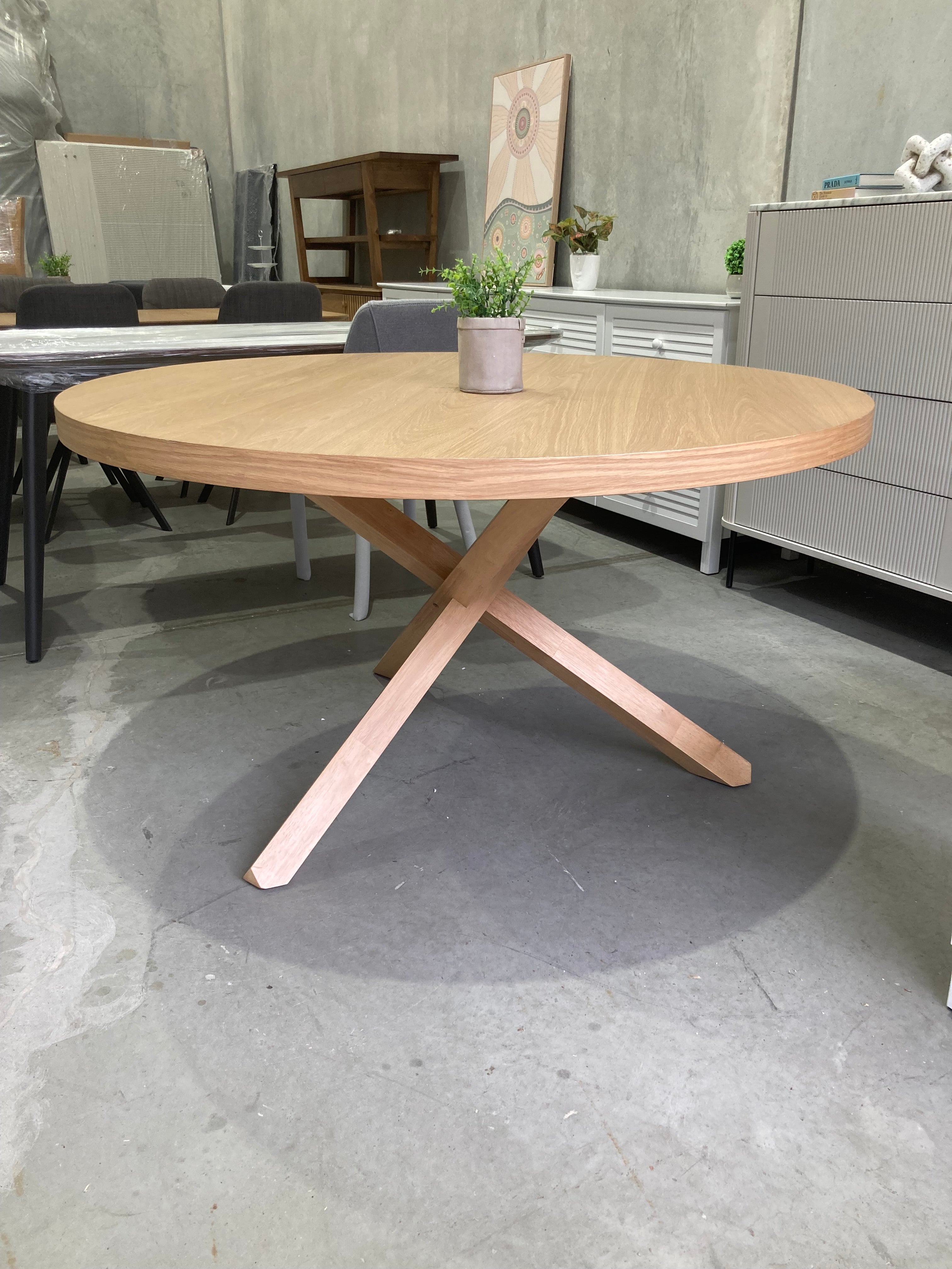 ASSA Large Natural Timber Color Round Dining Table