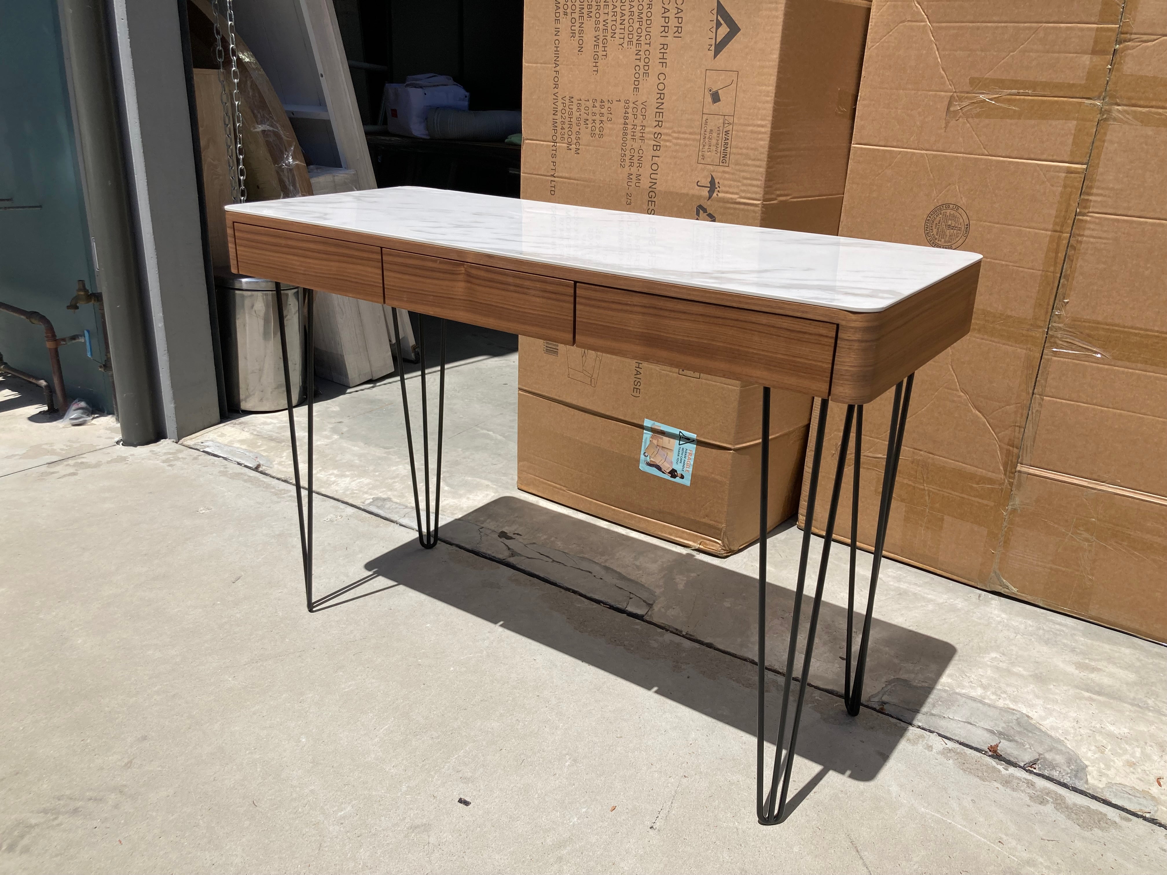 ASSA Marble Effect Stone Top Brown Console Table