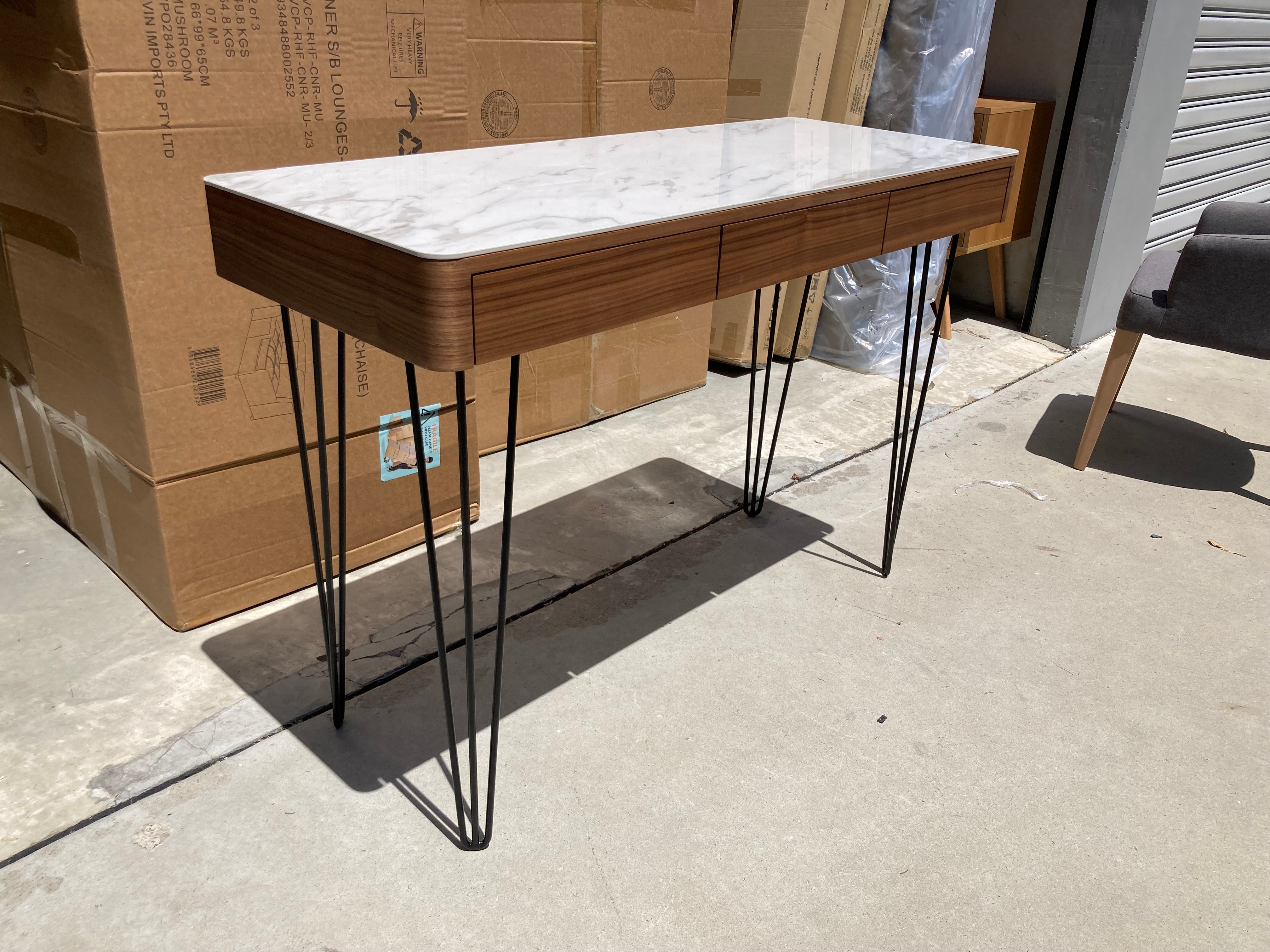 ASSA Marble Effect Stone Top Brown Console Table