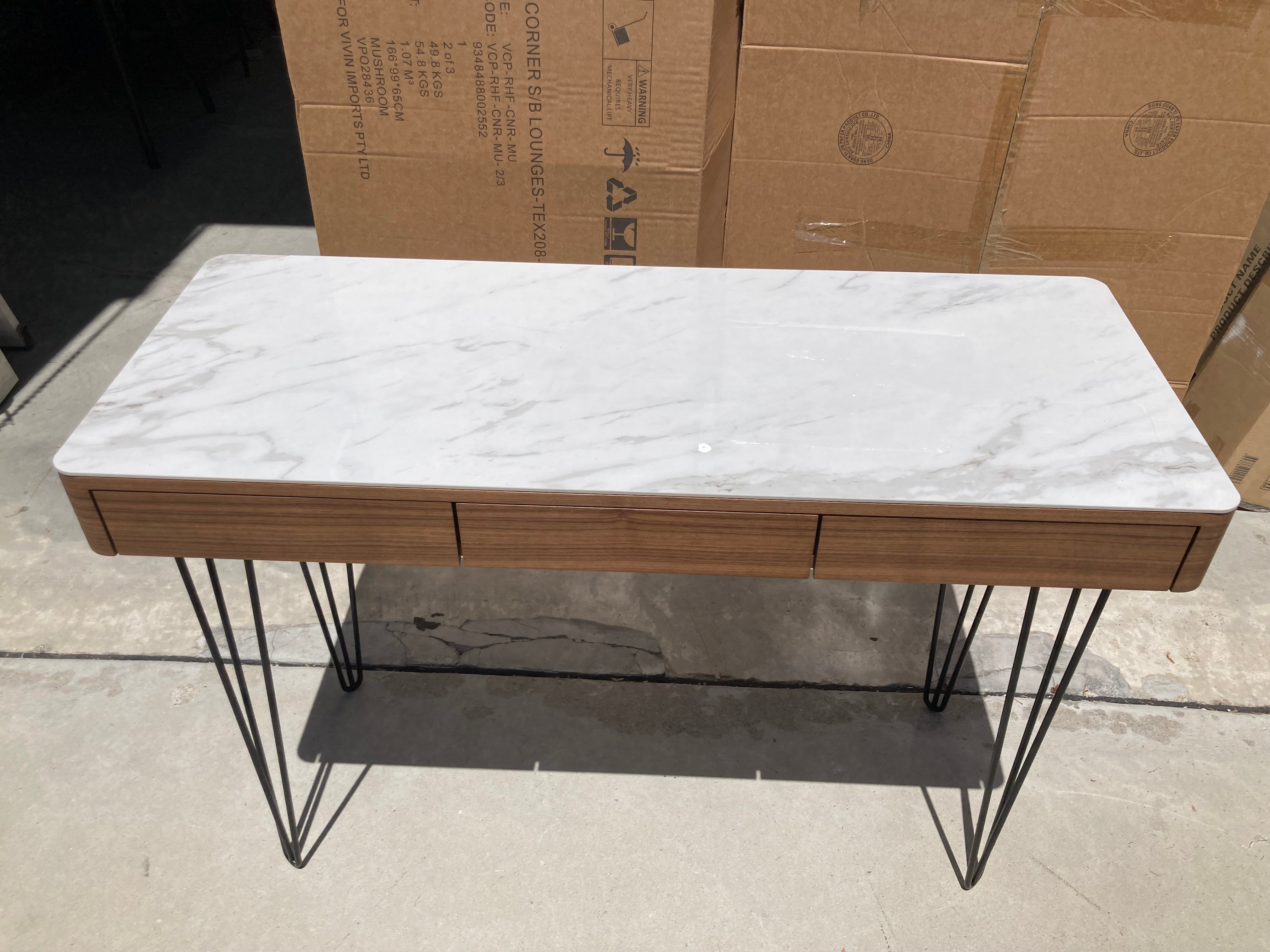 ASSA Marble Effect Stone Top Brown Console Table