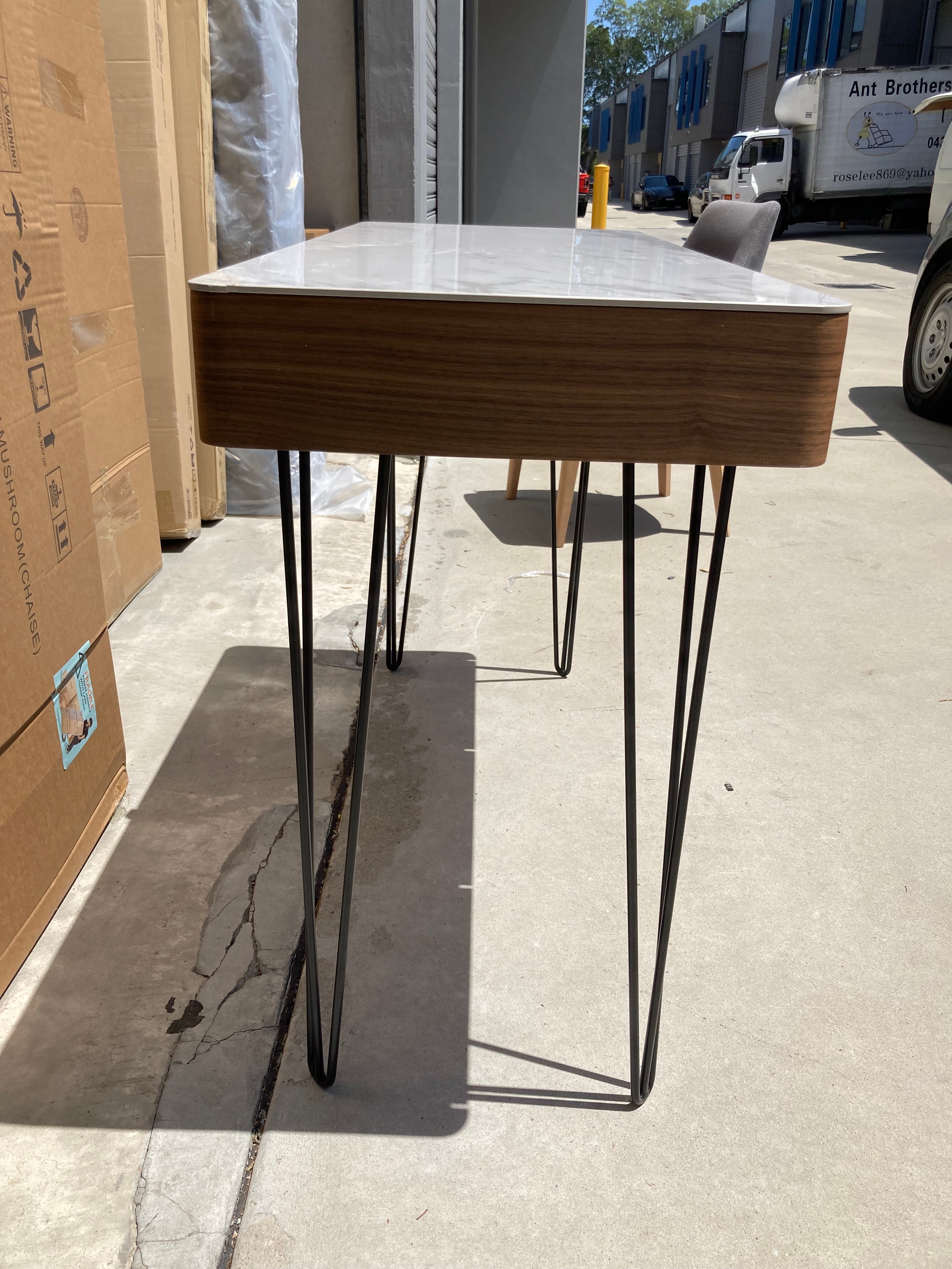 ASSA Marble Effect Stone Top Brown Console Table