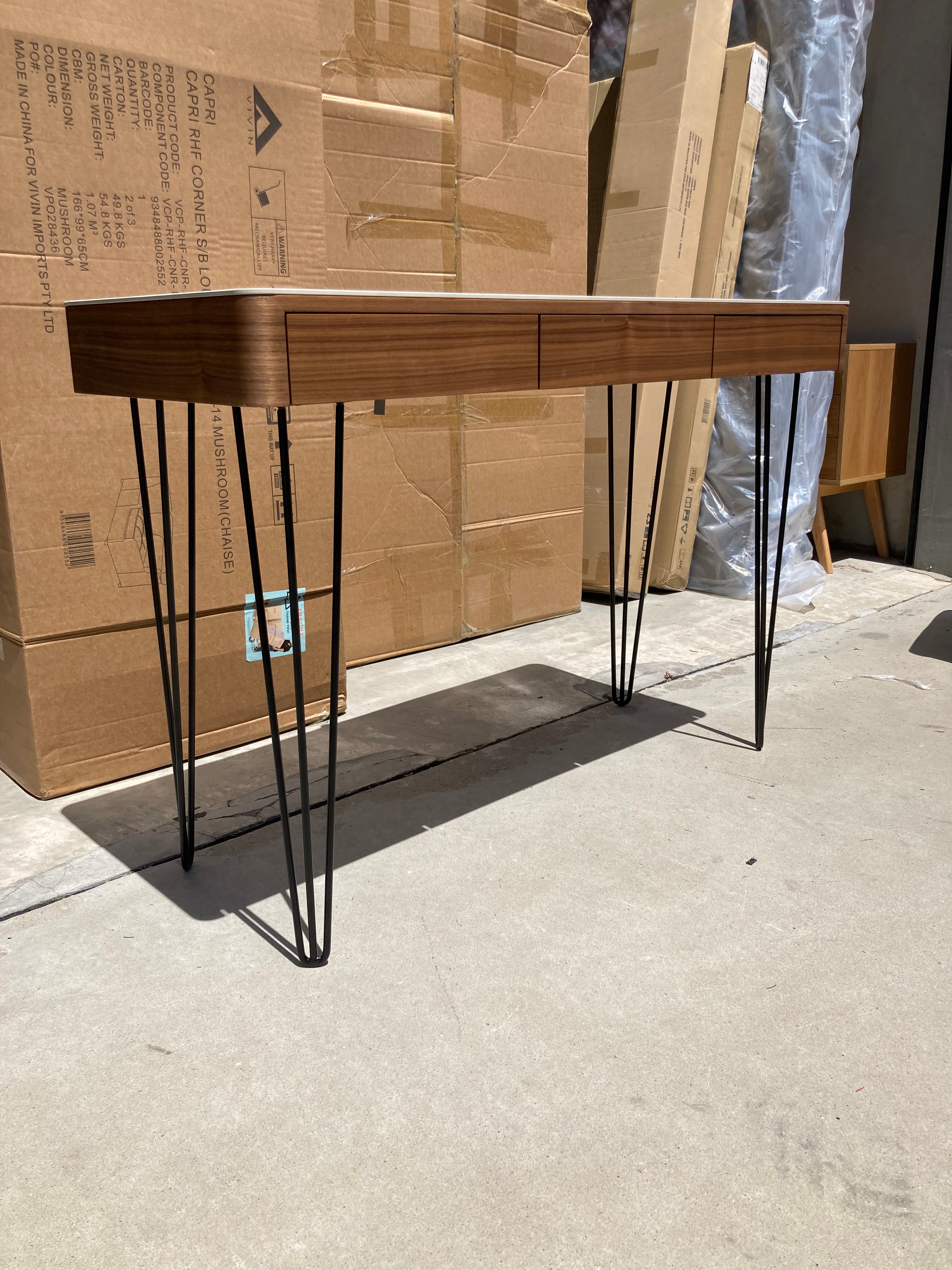 ASSA Marble Effect Stone Top Brown Console Table