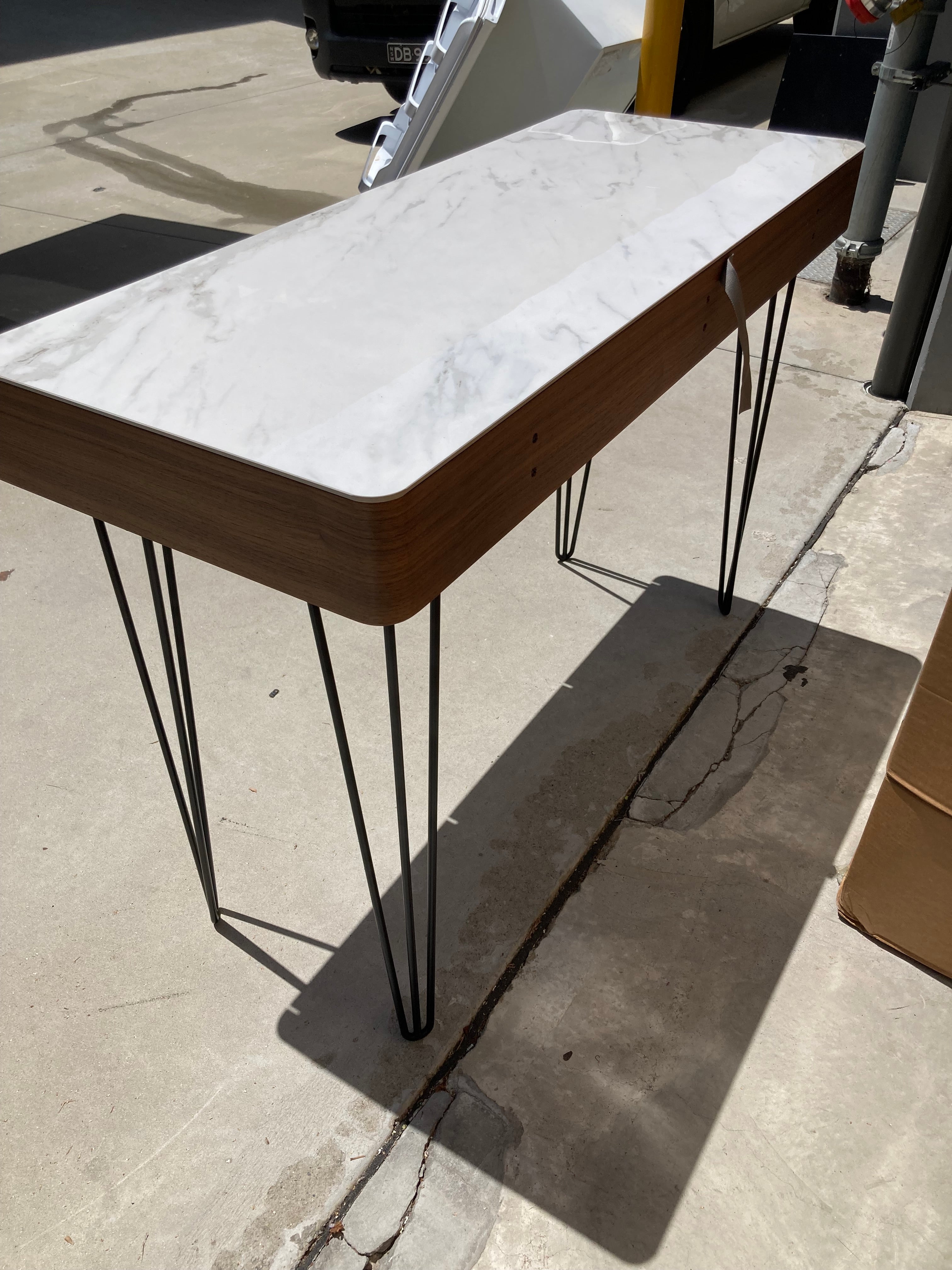 ASSA Marble Effect Stone Top Brown Console Table