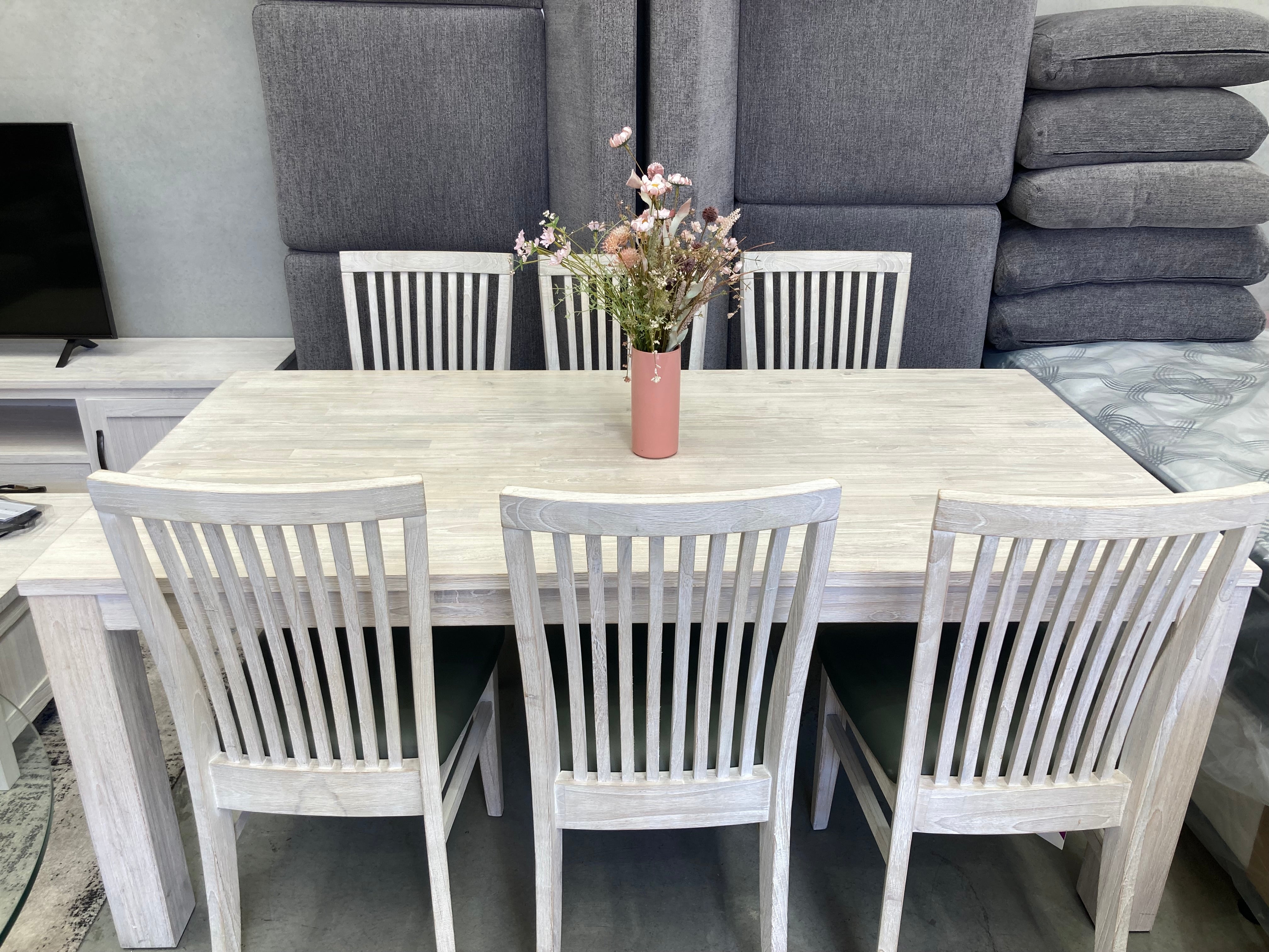 ASSA 7PC Whitewashed Timber Dining Table Set