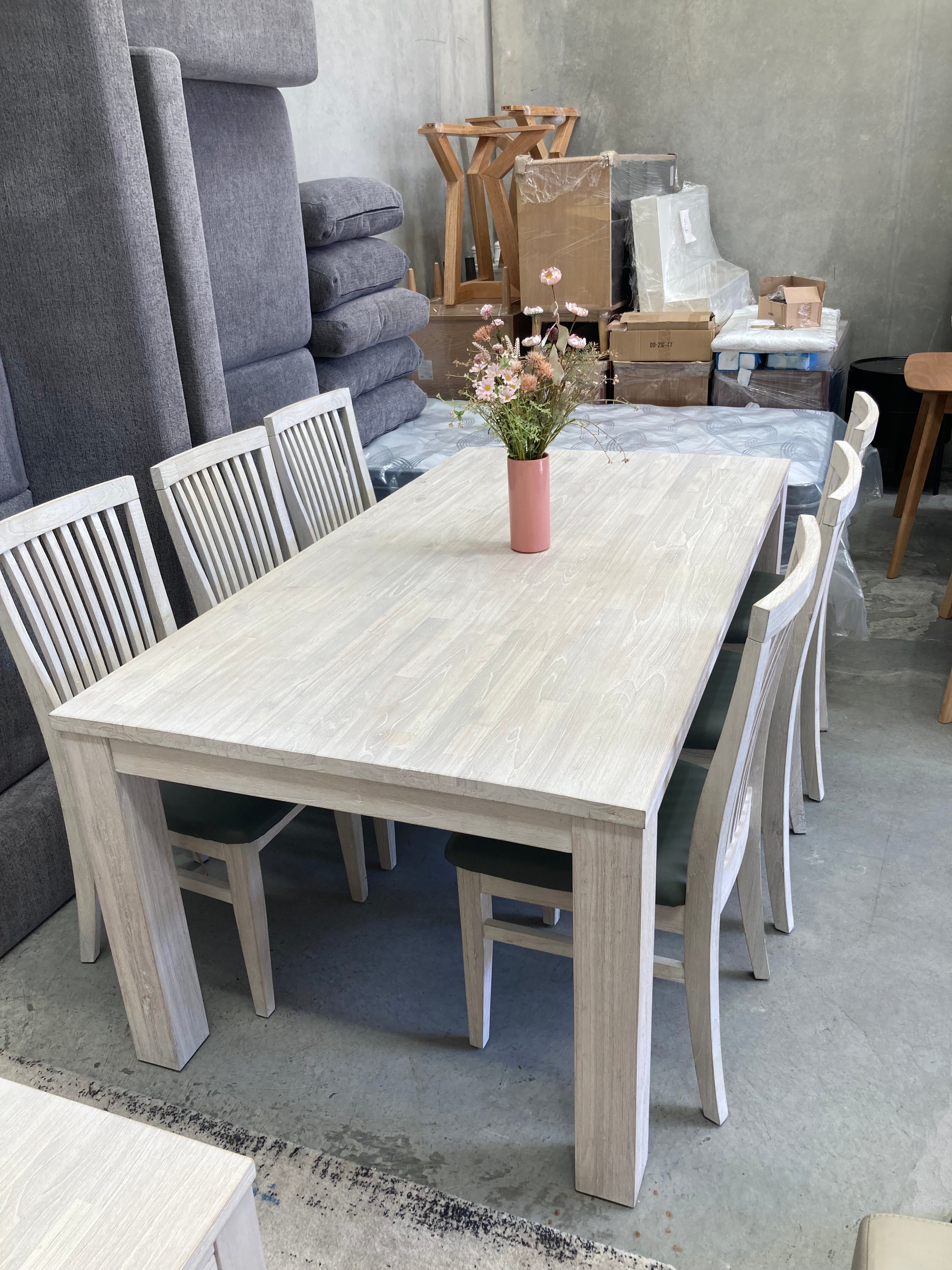 ASSA 7PC Whitewashed Timber Dining Table Set