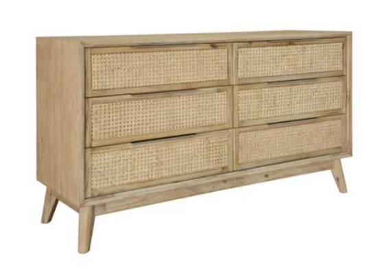 Smoke-Brushed Rattan 6-Drawer Bedroom Dresser and mirror set