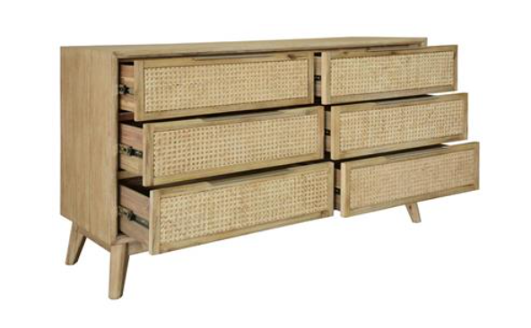 Smoke-Brushed Rattan 6-Drawer Bedroom Dresser and mirror set