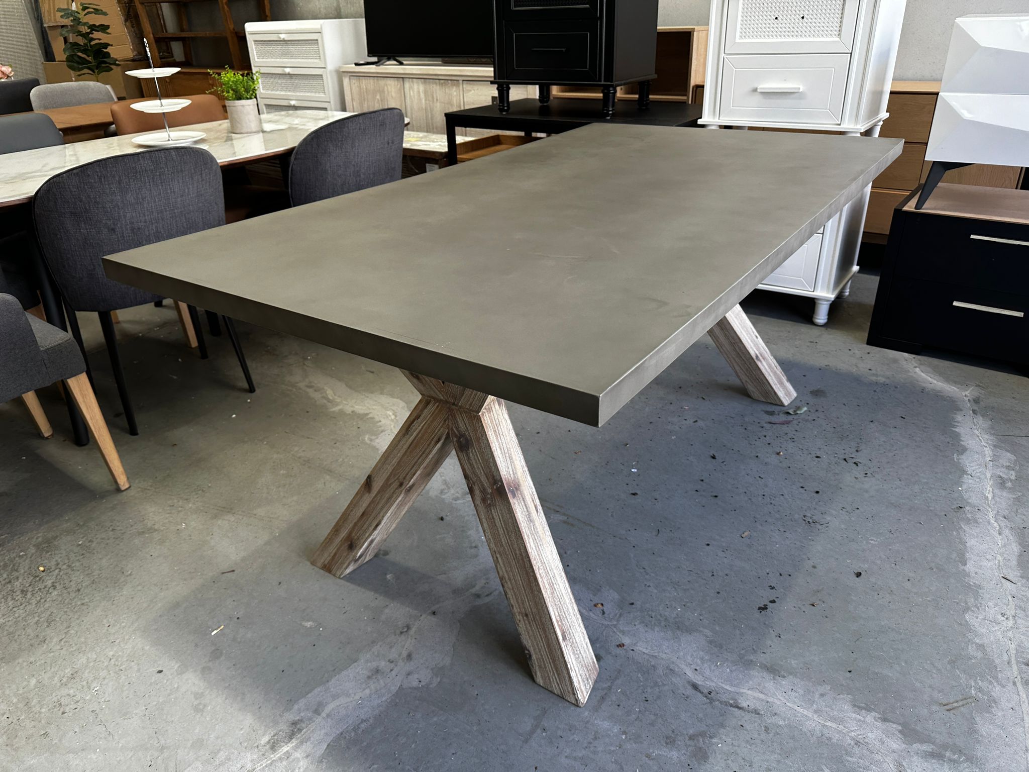 ASSA Grey Concrete Top Timber Leg Dining Table