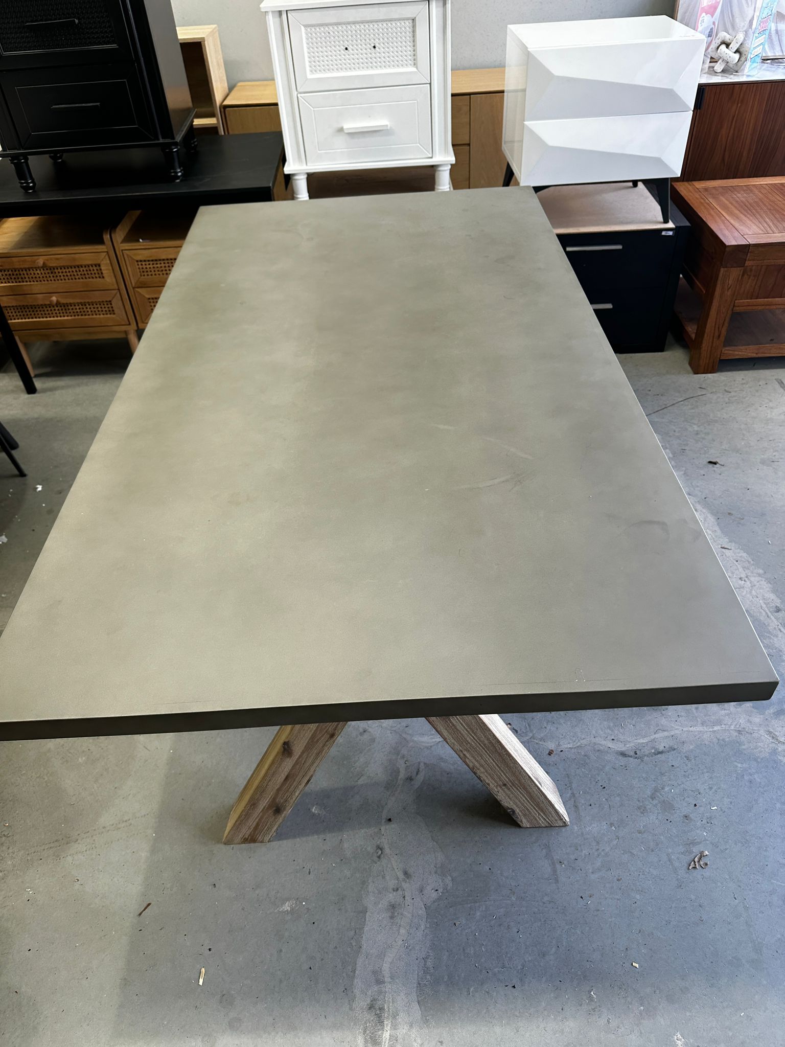 ASSA Grey Concrete Top Timber Leg Dining Table