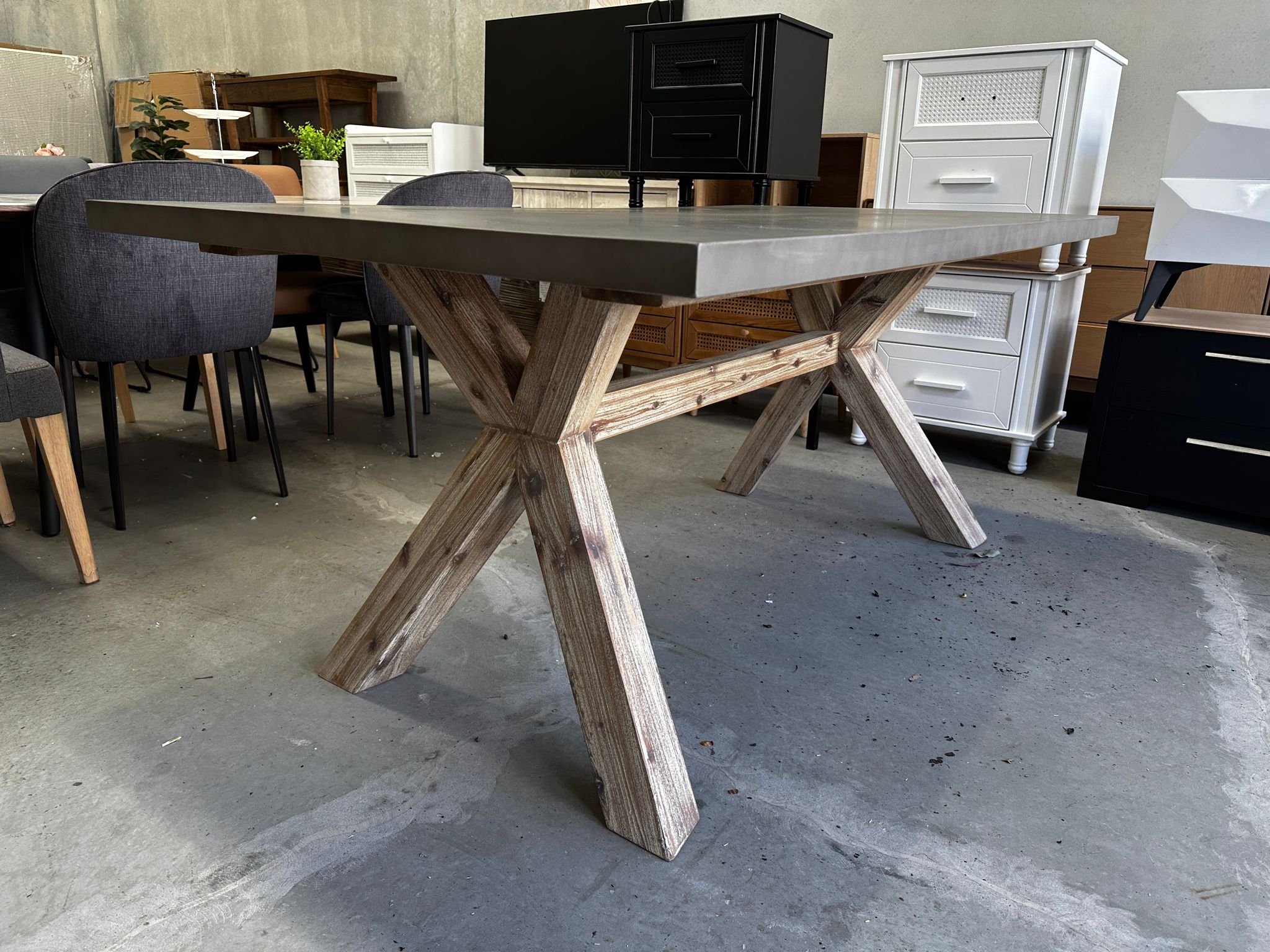 ASSA Grey Concrete Top Timber Leg Dining Table