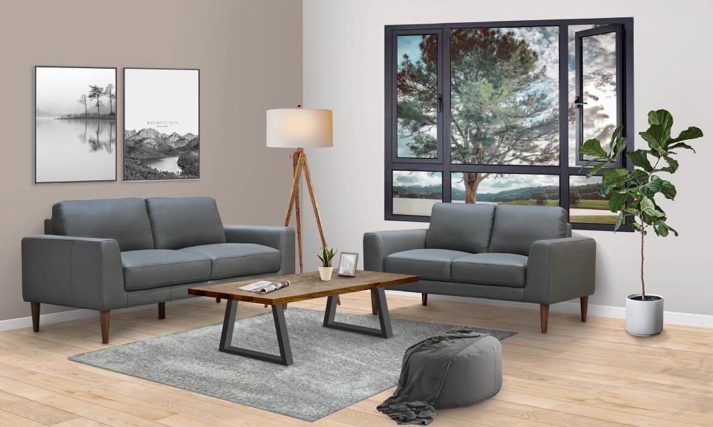 Verona 3 + 2 Leather Lounge - Charcoal Grey